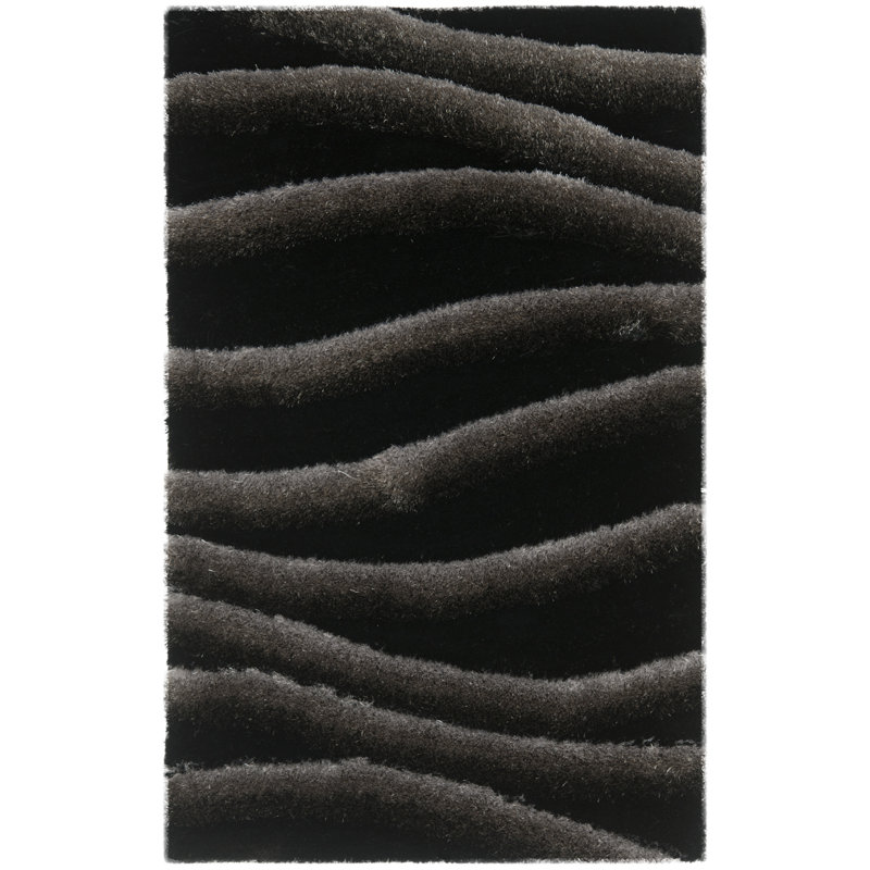 Tapis noir / gris touffeté à la main Andu, Rectangle 2 pi 6 po x 4 pi