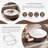 35.5" Modern Round Coffee Table, Glossy White Sintered Stone Table top, Brown Solid Wood Coffee Table for Livingroom