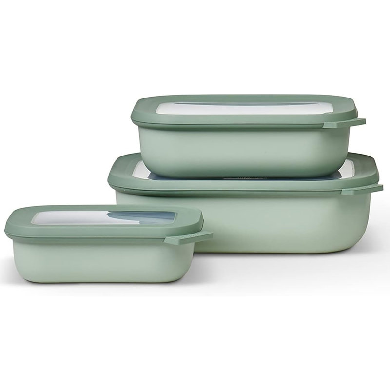 Mepal Cirqula Set of 3 Rectangular Food Containers 500ml 1000ml 2000ml - Nordic , Green
