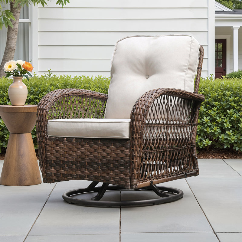 Addallee Swivel Premium All-Weather Wicker Outdoor Lounge Chair, Cushions Included, Brown