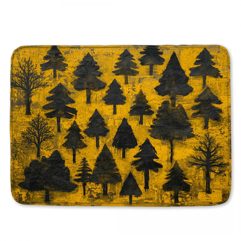 Arbres noirs sur tapis de bain jaune, L 24 po x L 17 po