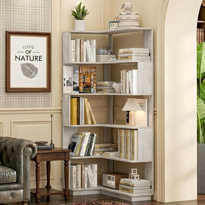 Freestanding L-shaped corner bookshelf