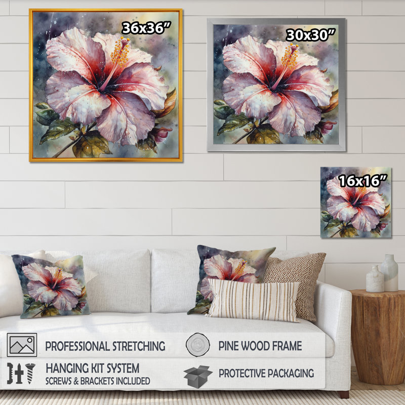 «Rudeen Petals of Hibiscus» sur impression sur toile, H 30 po x l 30 po x P 1 po, Cadre flottant doré