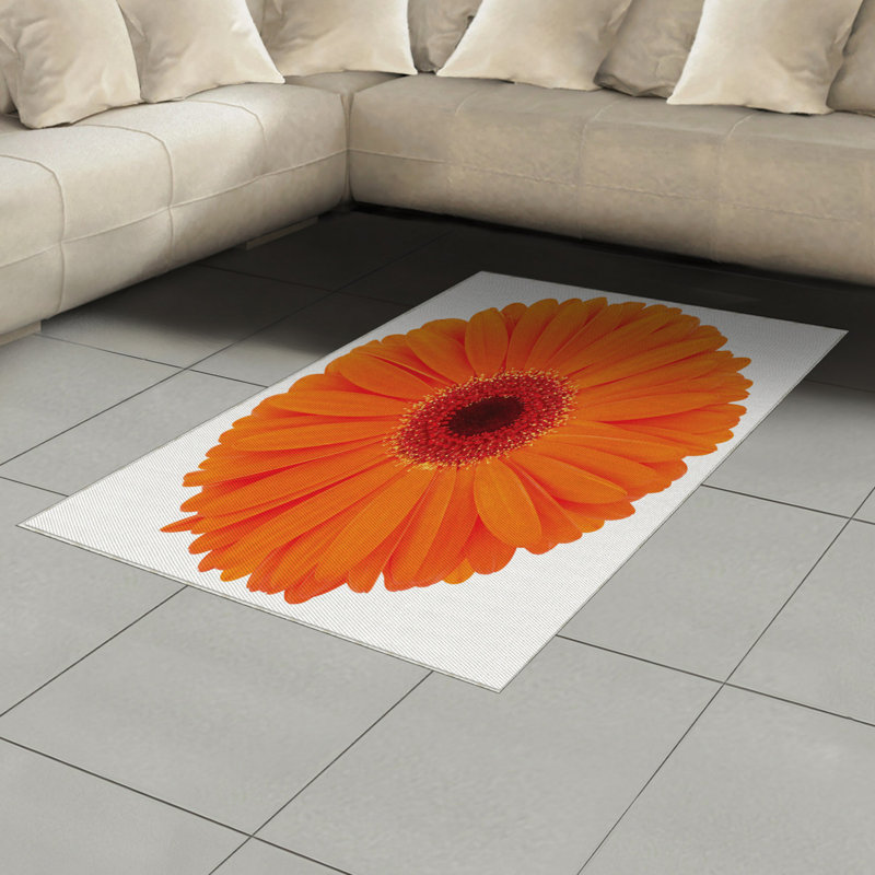 Orange High Density Long Fiber Poly Threads Decorative Area Rug Carpet, Rectangle 4' x 5'8"