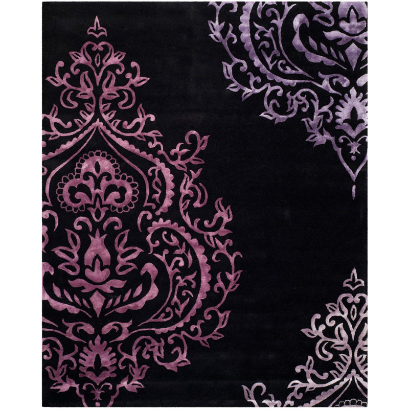 Tapis noir/mauve touffeté à la main Janson, Rectangle 8 pi x 10 pi