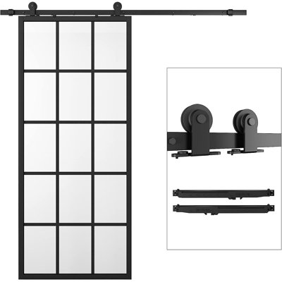 JUBEST Glass Barn Door with Installation Hardware Kit
