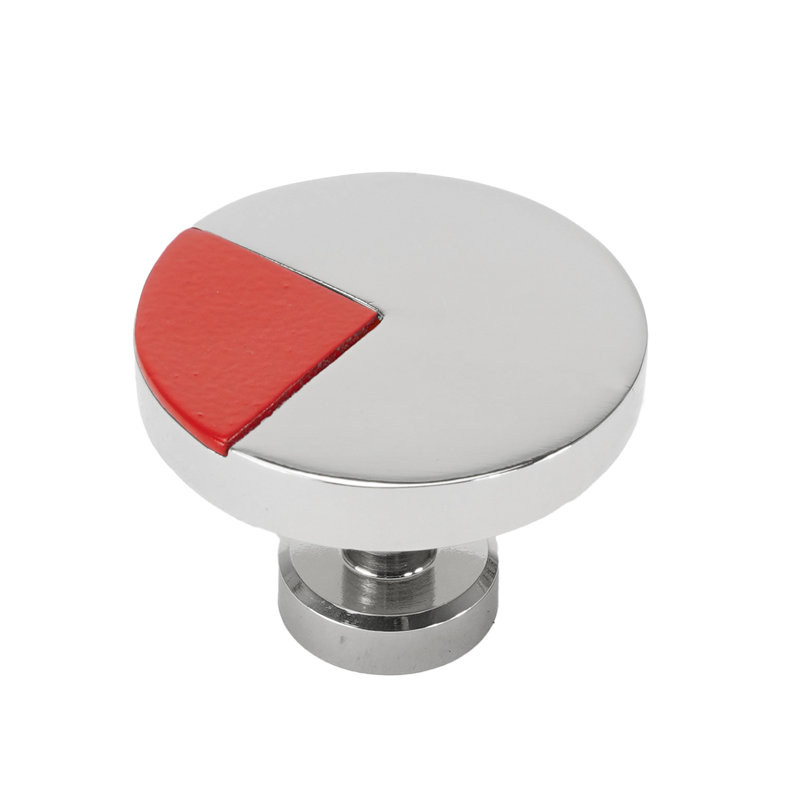 Spectra large round knob in Platinum finish with Red