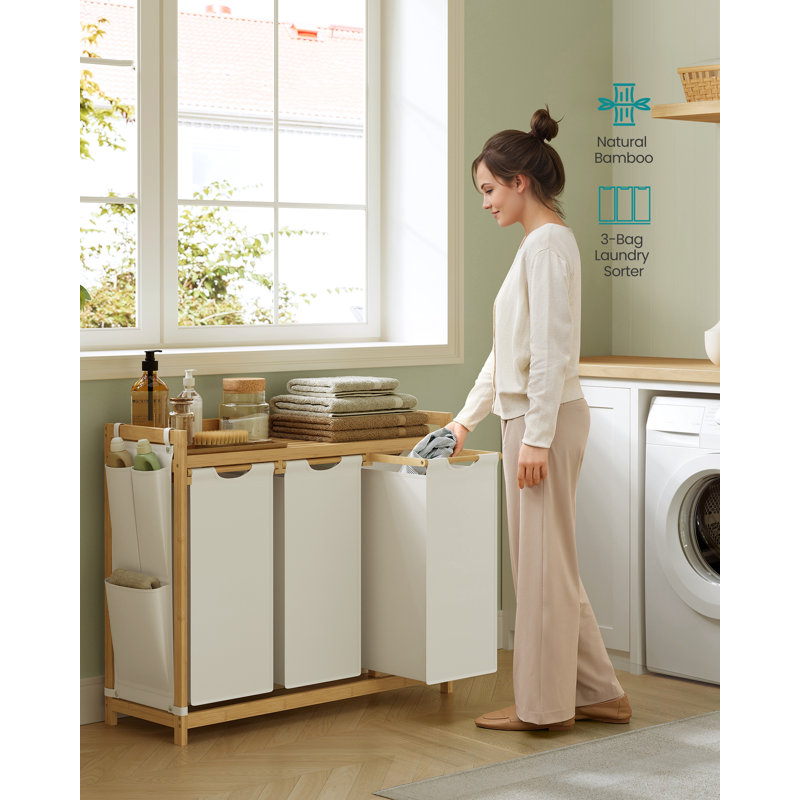 Fabric Laundry Sorter with Handles, Cream White