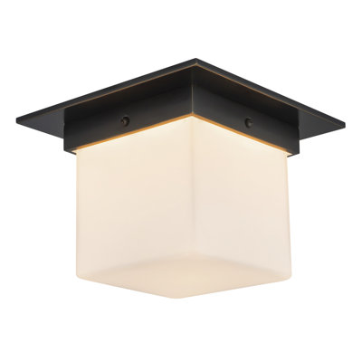 Mineral 8-in (6-in Height) Urban Bronze Square Flush Mount with Opal Glass