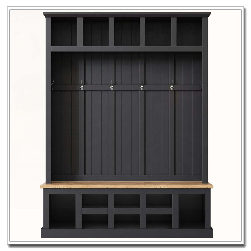 78''H Modern Hall Tree with Wide Storage Seating Bench, Entryway Shoe Cabinet with 13 Compartments, Black