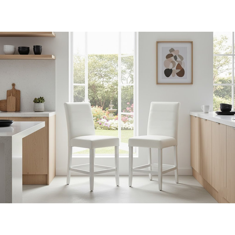 Ensemble de 2 chaises à hauteur de comptoir Elix, Blanc, Blanc