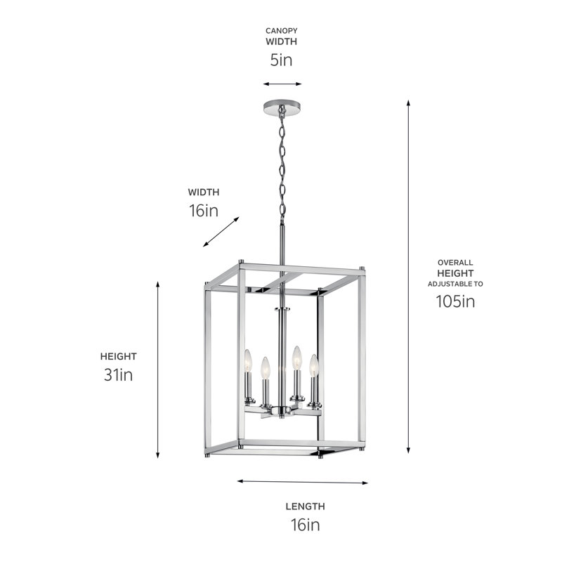 Luminaire suspendu chrome 4 lumières Crosby, Chrome