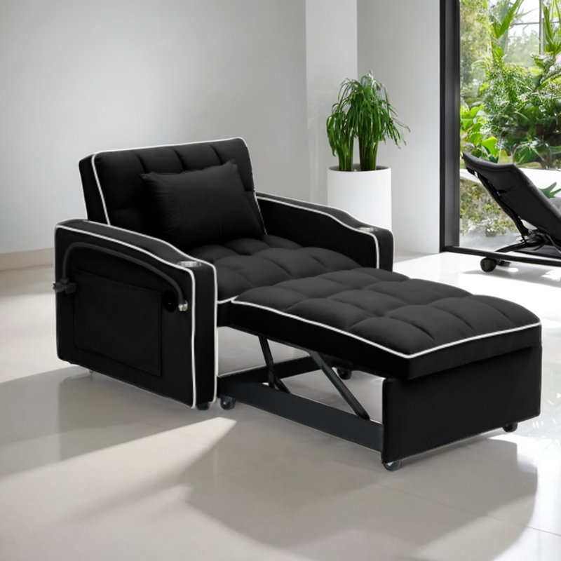 Chaise d'appoint rembourrée Cynthie, Velours noir