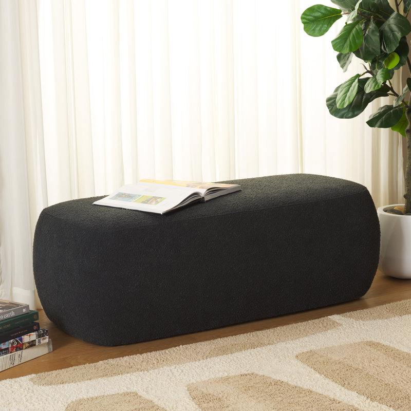 Tarpley 50" Wide Rectangle Ottoman, Black Boucle