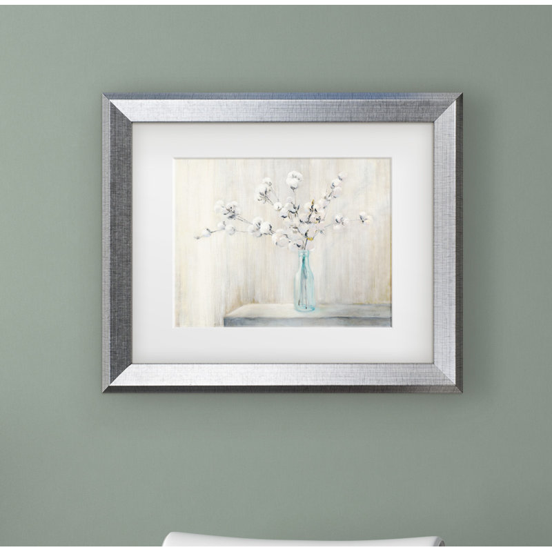 « coton bouquet », reproduction d’art, H 11 po x l 14 po x P 2 po, Cadre argenté, blanc