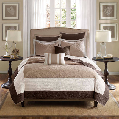 Attingham Beige 7-Piece King/Cal King Quilt Set with Euro Shams and Throw Pillows