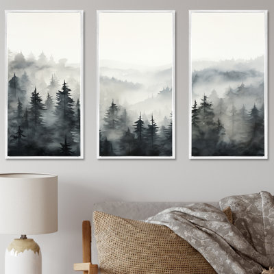 «Gray Misty Morning Forest Horizon», ensemble de reproductions d'art mural forêt