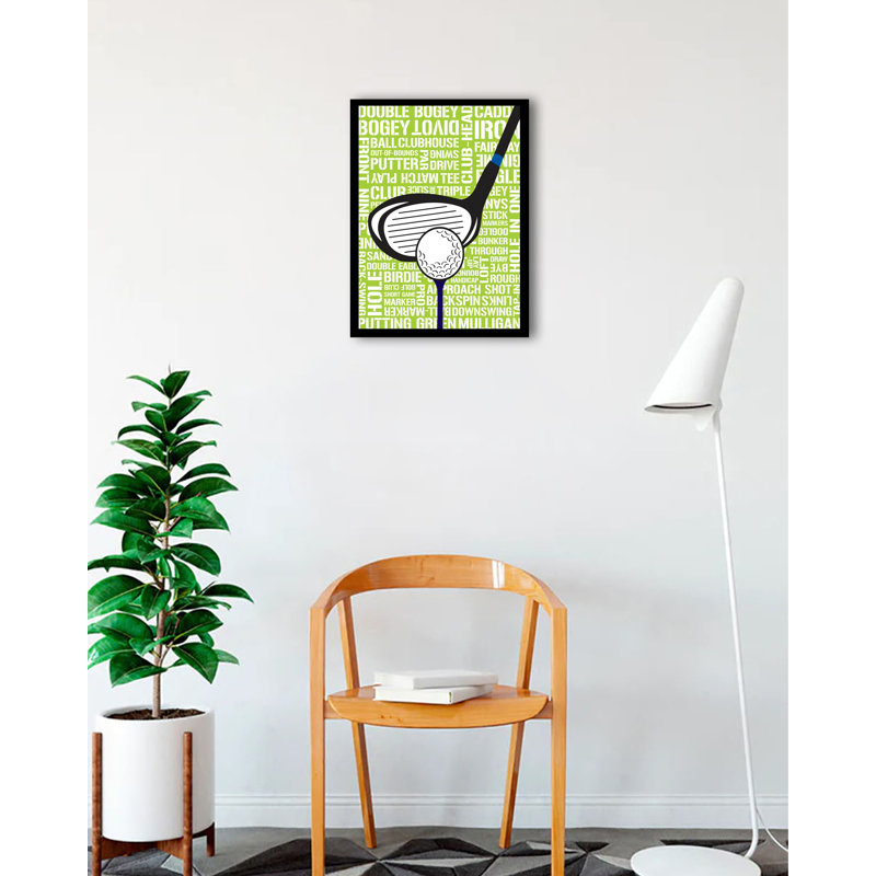 «Golf Typographie», impression, H 26,5 po x l 20,5 po x P 1 po, Papier avec cadre noir, Sans mat