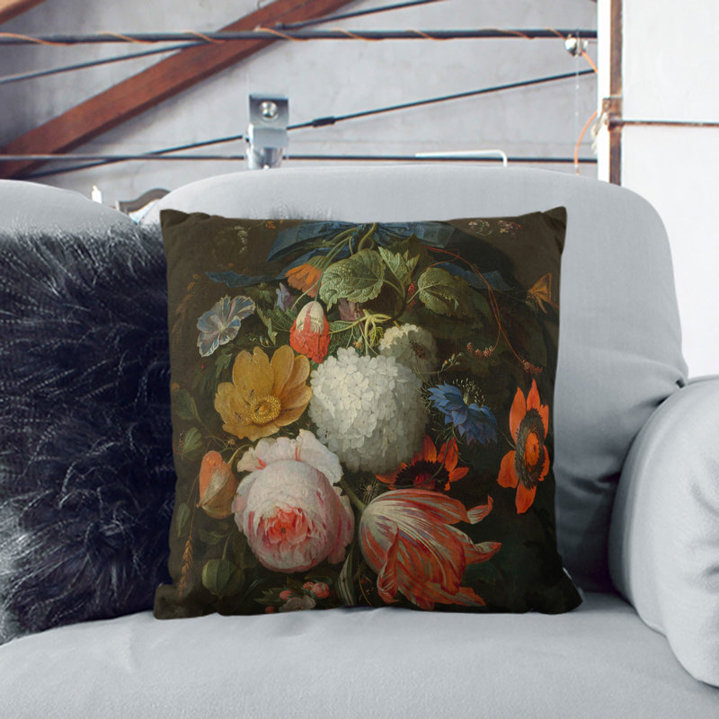 Still Life With Flowers Vol.1 Floral Square Throw Cushion, Black, 40cm H x 40cm W x 15cm D