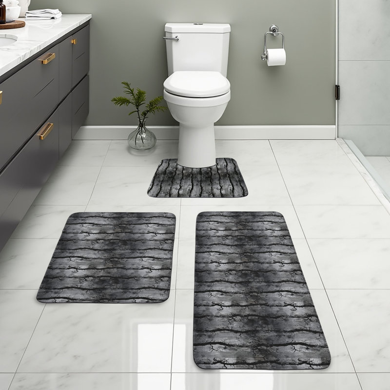  Ensemble de 3 tapis d'automne en forme de U et tapis rectangulaires gris foncé / gris pâle