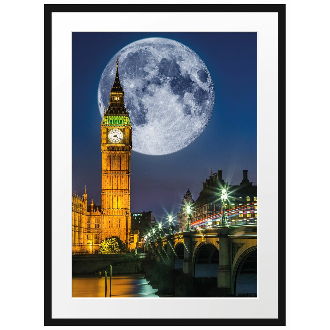 Gerahmtes Poster Big Ben vor Mond in London