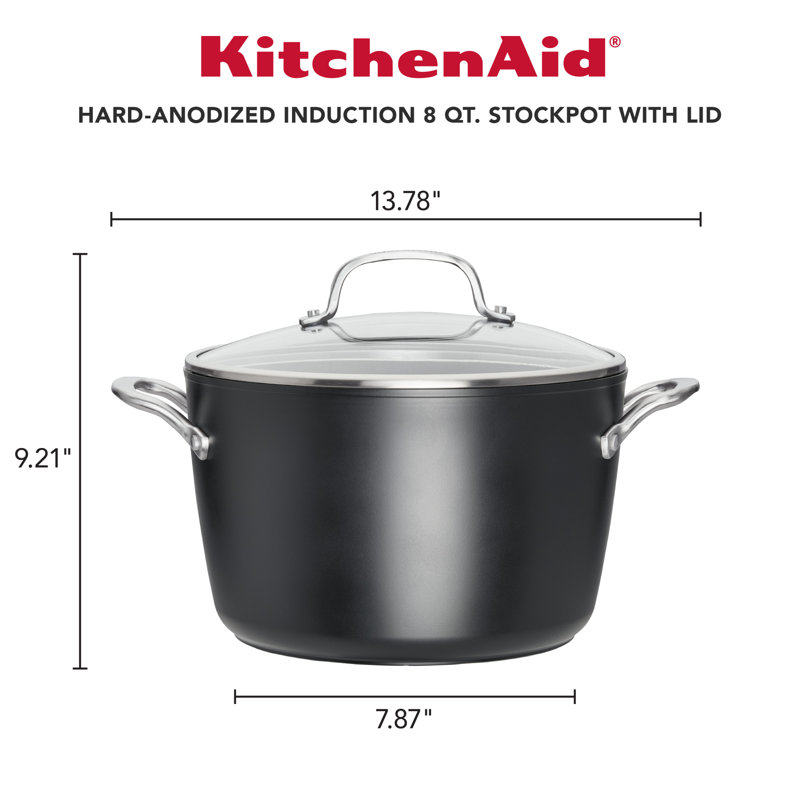 Marmite à induction anodisée avec couvercle KitchenAid, 8 pintes