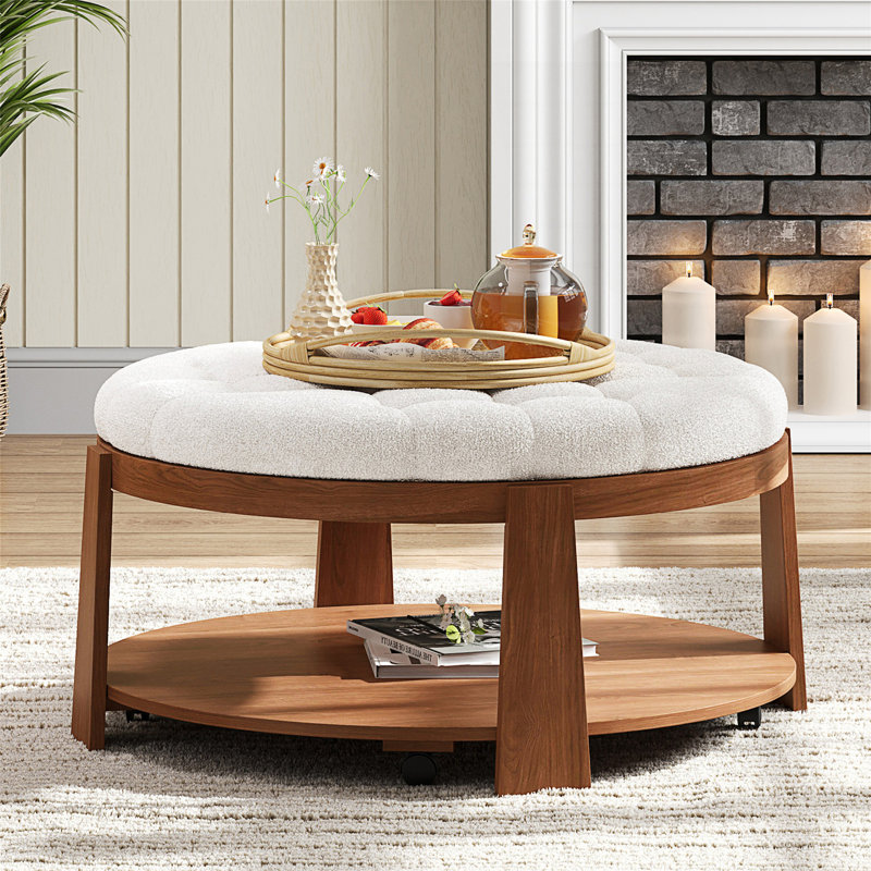 Grande table basse moderne avec repose-pieds rond moderne, repose-pieds capitonné surdimensionné à 2 niveaux, table de salon