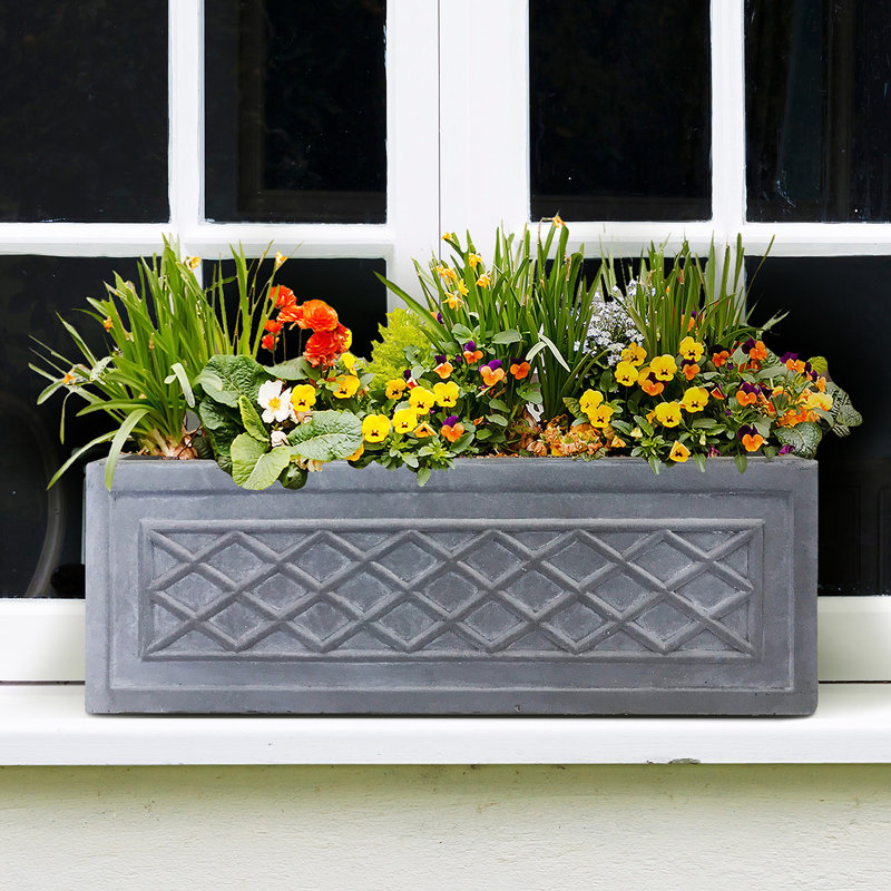 Faux Lead Lattice Window Box, Frostproof Outdoor Plant Pot, Vintage Style Windowsill Planter, Garden Planter with Drainage Holes