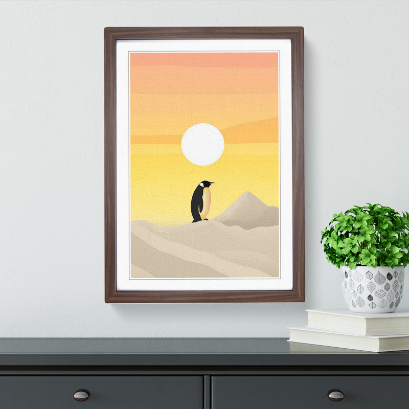 Penguin Minimalism No.2 - Single Picture Frame Print on Wood, Walnut Framed, 34cm H x 25cm W