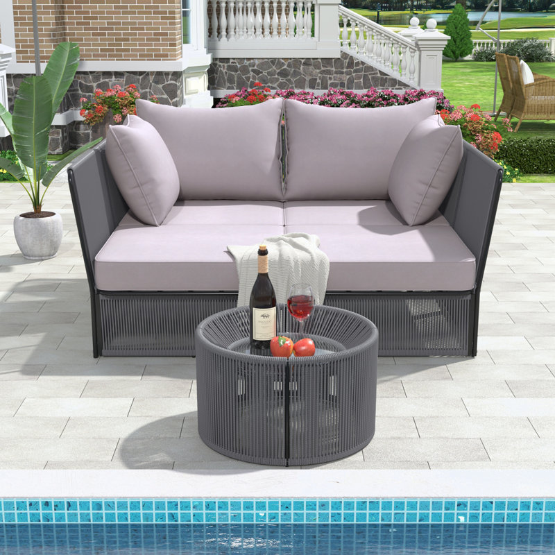 Averiee 2 - Person Patio Conversation Sets with Cushions, Grey