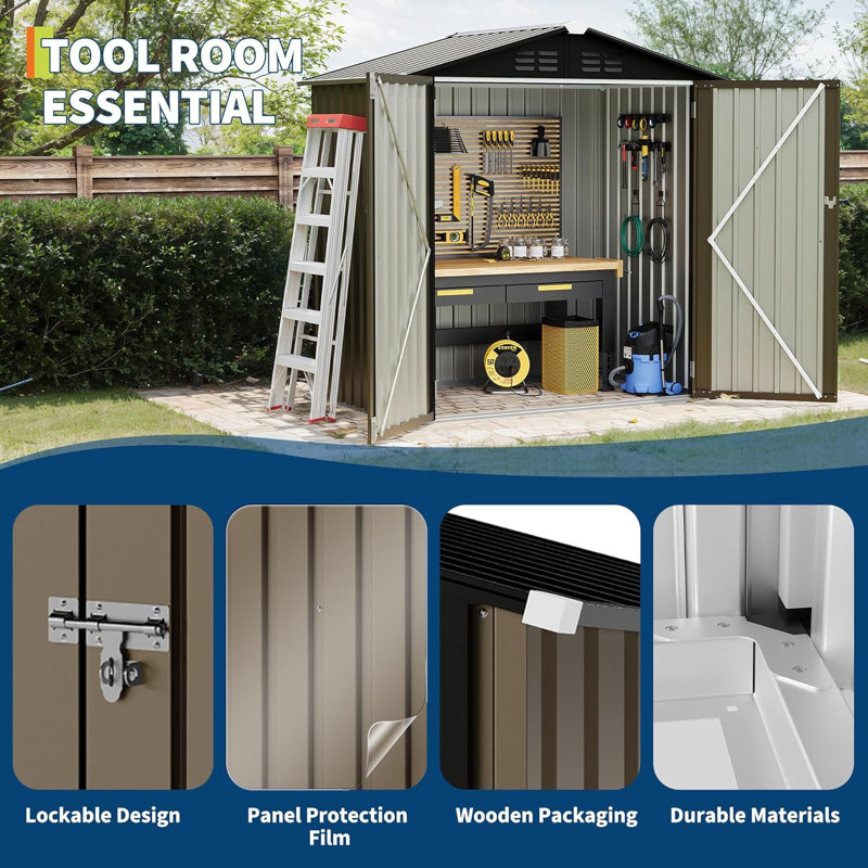 6 Ft Outdoor Storage Shed, Garden Tool Storage Shed with Sloping Roof and Double Lockable Door, Outdoor Sheds with Panel Protection for Backyard Garden Patio Lawn