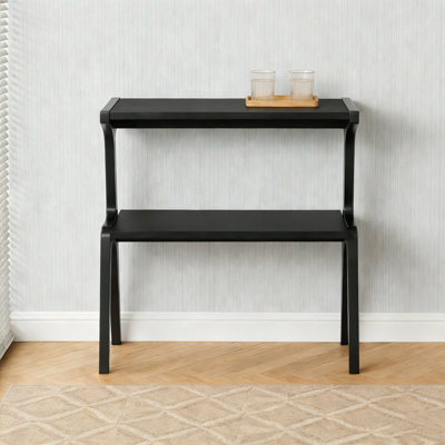 Solid Wood 2-Tier Sofa Side Table with Storage Shelf