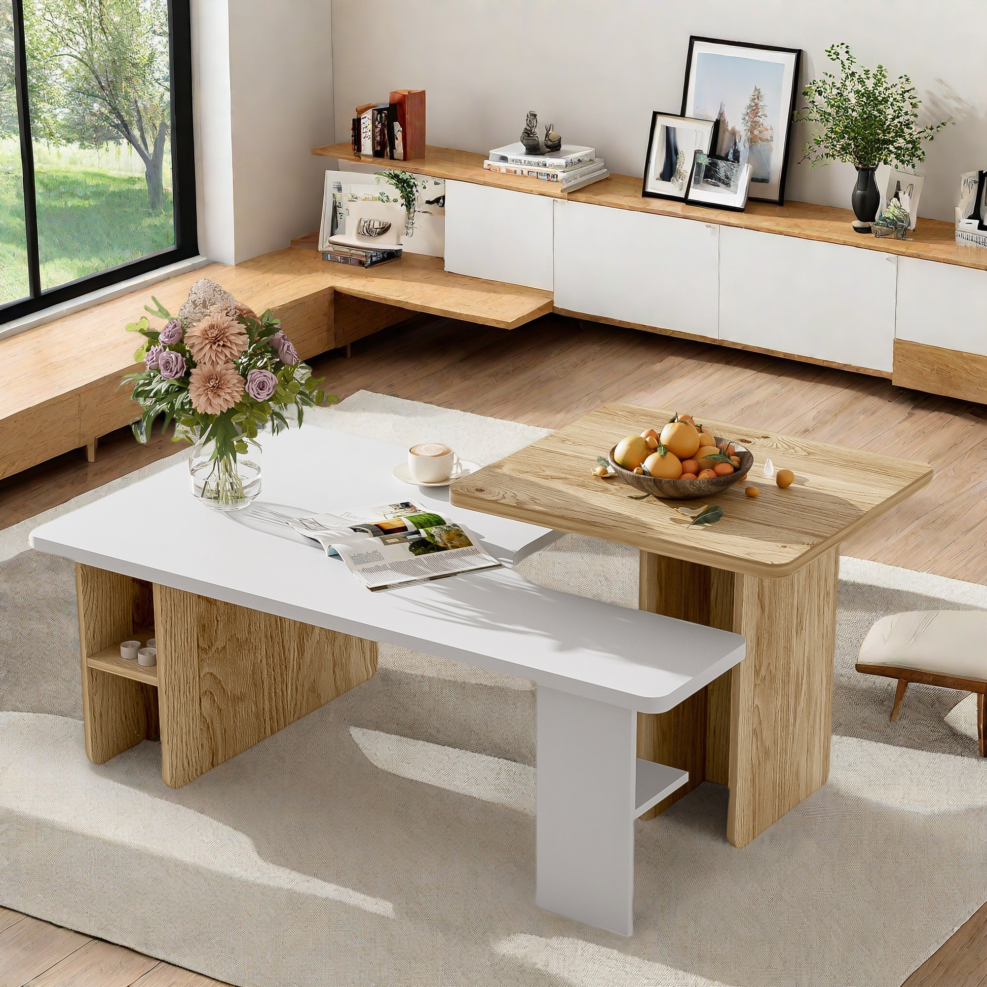 Ebern Designs Set Of 2 Nesting Coffee Tables With Elegant Wood Grain ...