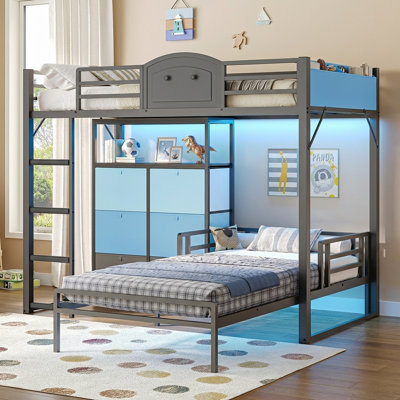 Lit mezzanine convertible en L avec commode, lit superposé simple pour chambre à coucher, lit d'enfant avec lit simple en dessous