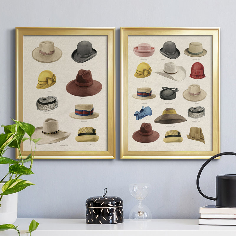 Vintage Hats II - ensemble de 2 impressions encadrées sur toile, Cadre doré, H 36,5 po x l 26,5 po x P 1,25 po