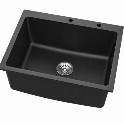Évier de cuisine en quartz - Évier de cuisine à simple cuve en granite noir 25 po x 22 po x 9,65 po Quartz