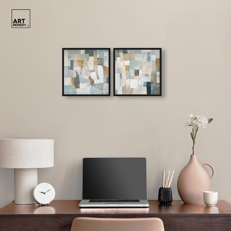Tonal Mosaic Canvas Print Gold Boho Wall Art Set by Art Remedy, Black Frame, 12 x 12, 13" H x 13" W, Structure noire