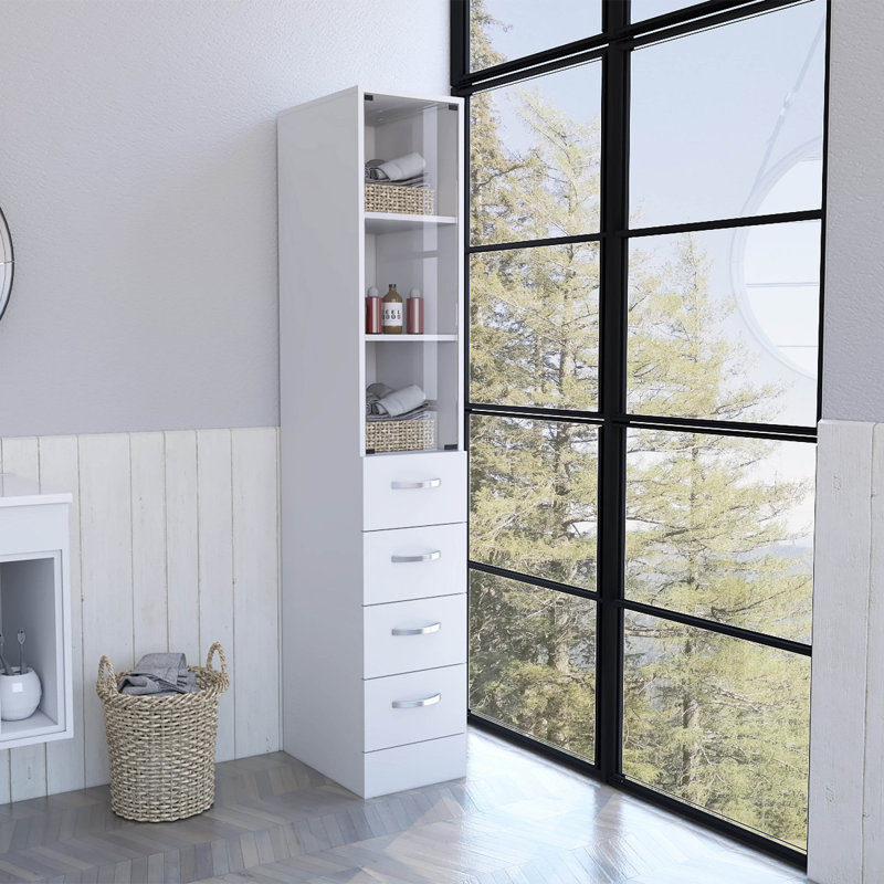 Armoire à linge blanche à 3 tiroirs et 3 tablettes