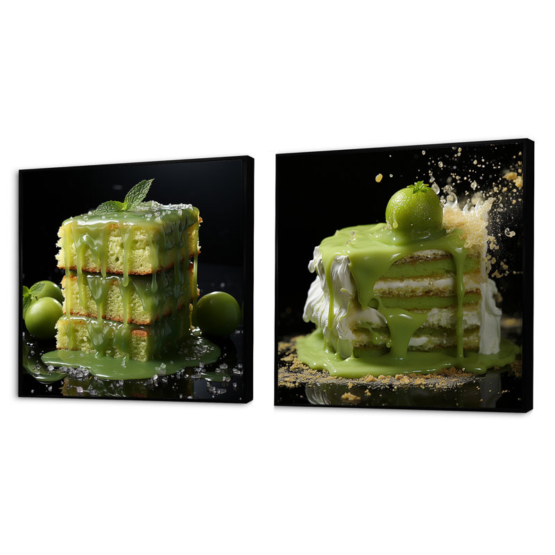 Infusion - Gâteau de dessert vert - ensemble de 2 pâtisseries carrées, Cadre flottant noir, H 16 po x l 33 po