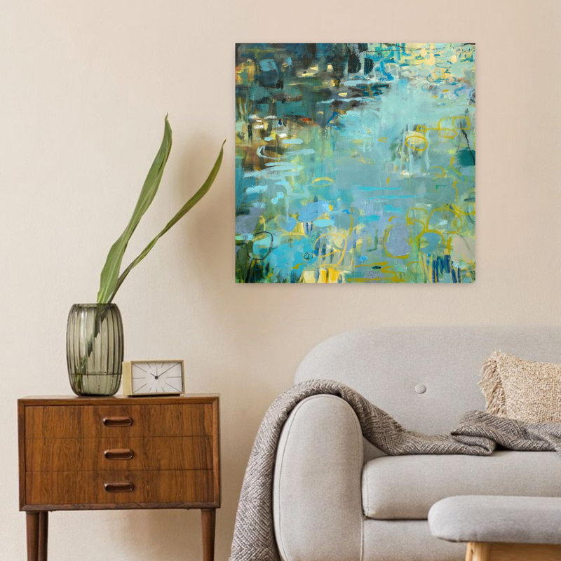Tidal Pool In Blue Abstract Contemporary Landscape Nature Art, 24" H x 24" W