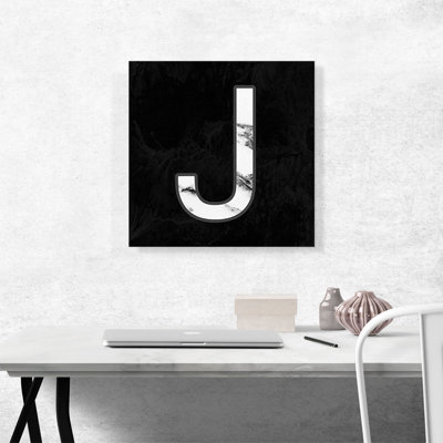 Classy Black White Marble Alphabet, lettre J - reproduction d'art sur toile tendue