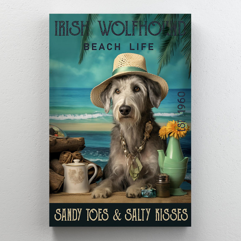 " Irish Wolfhound Beach Life ", 20" H x 16" W x 1.25" D