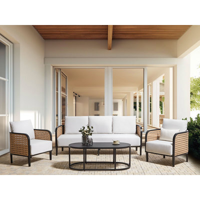 Outdoor Almetia Solid Wood 5 - Person Seating Group with Cushions