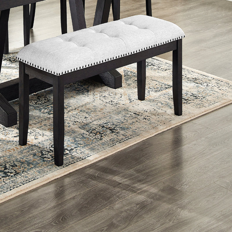 1-Piece Transitional Dining Bench - Upholstered Nailhead Tufted Seat, Wooden Legs