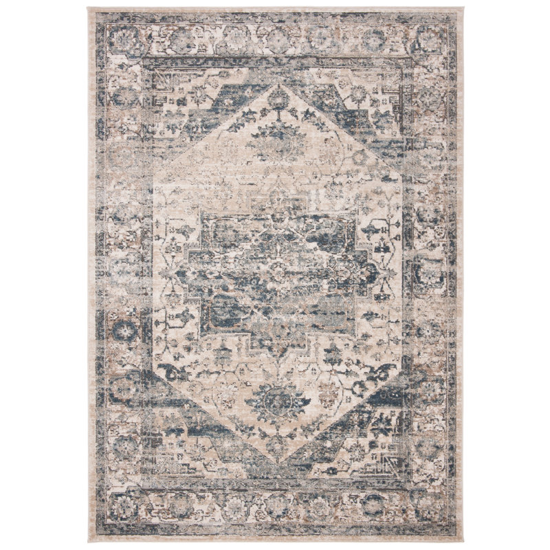 Joren Oriental Ivory/Blue Area Rug, Rectangle 11' x 15'