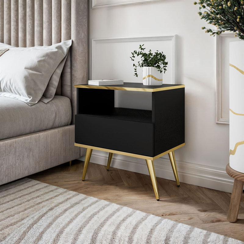 54cm W Manufactured Wood Bedside Table, Black