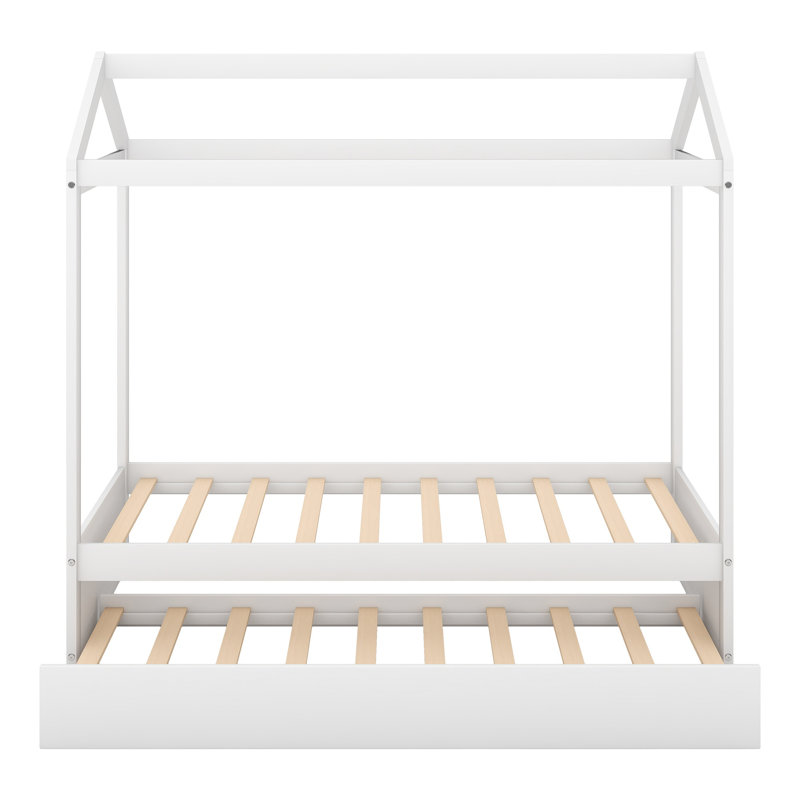 White Kids House Bed with Trundle – Playful Sleep & Decor, Girls & Boys Bedroom Furniture