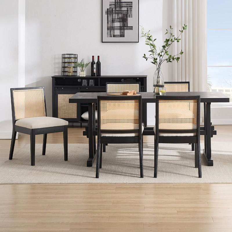 Arnkell Modern Solid Wood Dining Chair with Rattan Back
