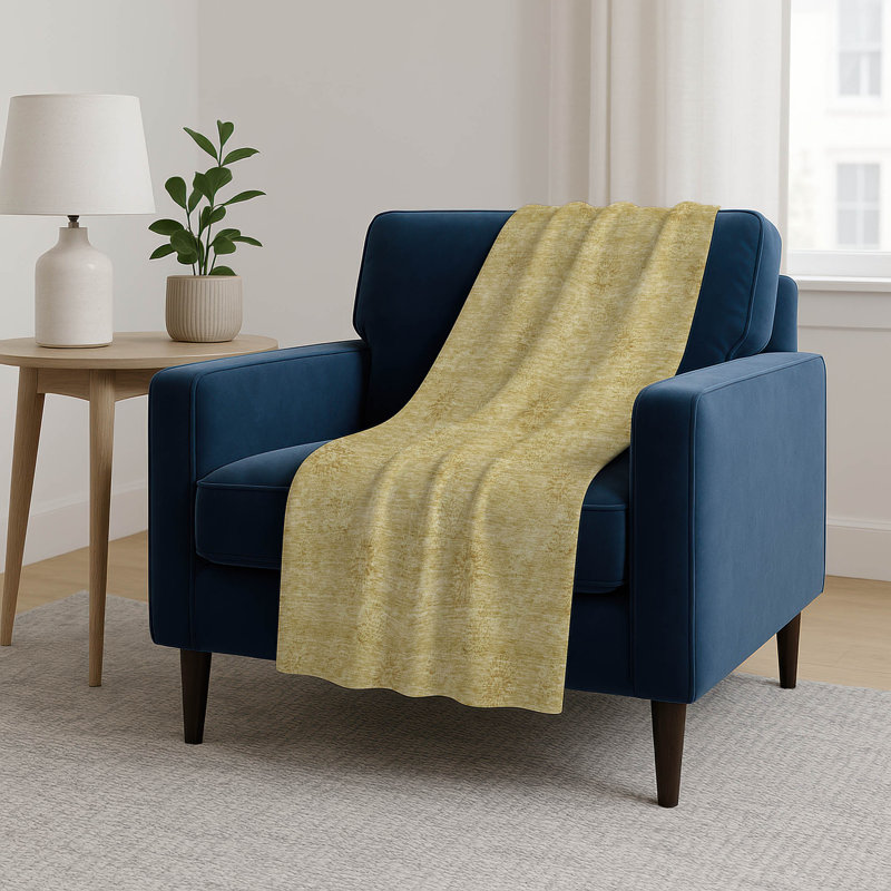 Addison Machine Washable Sherpa ASB789 Floral Throw Blanket, Gold