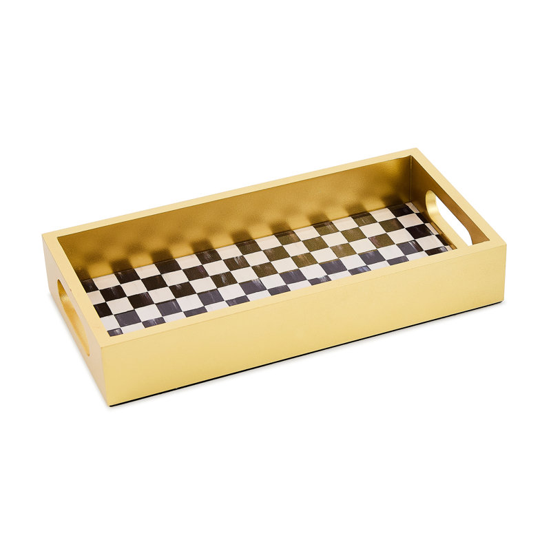 Courtly Check Glass Vanity Tray, Gold/Black/White